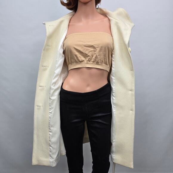 NWOT ZARA Basic Coat Peacoat Women S Cream/ Ivory Wool Belted Shawl Stand Collar - Picture 10 of 12